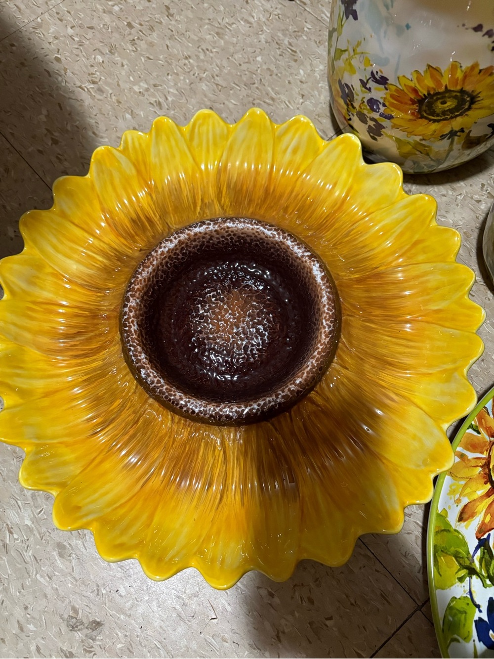 Certified International Sunflower Glass Serving Bowl in Yellow and Brown